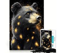 Rompecabezas de 1000 Piezas para Adolescentes Oso Negro con Brillo Dorado,Arte de Bordes Exactos,Juego Divertido y Acogedor para Navidad (38x52cm)