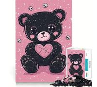 Rompecabezas de 1000 Piezas para Adolescentes Oso Negro con corazón Juego de Ajuste Juego de Habilidad Mental Tiempo de diversión Relajante Ideal para cumpleaños (50x75cm)