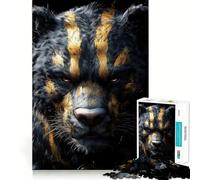 Rompecabezas de 1000 Piezas para Adolescentes Oso Negro con Rayas Doradas,Corte Suave,Arte,Juego Mental,Regalo,Tiempo de Juego Relajante,Navidad,Arte de Ocio (38x26cm)