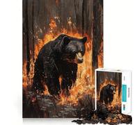 Rompecabezas de 1000 Piezas para Adolescentes Oso Negro en Llamas,Arte de Corte Suave,Juego Mental,Regalo para Relajarse,Tiempo de Juego,Navidad,Arte de Ocio (38x26cm)