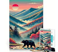 Rompecabezas de 1000 Piezas para Adolescentes Oso Negro en Valle de montaña,articulaciones Suaves,diversión cognitiva,Juego Casual,Tiempo Libre,Regalo Festivo (38x26cm)