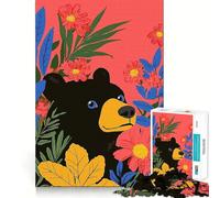 Rompecabezas de 1000 Piezas para Adolescentes Oso Negro Entre Flores,diseño de Corte preciso,Juguete para ejercitar la Mente,Juego de Paz,Regalo Divertido de Navidad (50x75cm)