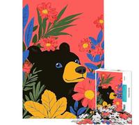 Rompecabezas de 1000 Piezas para Adolescentes Oso Negro Entre Flores Ideal para cumpleaños y Navidad Un Juego práctico Divertido y con Humor para Mayores de 14 años Incluye Rompecabezas de 50x75cm
