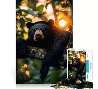 Rompecabezas de 1000 Piezas para Adolescentes Oso Negro relajándose en un árbol,Arte de Corte Suave,Juego Mental,Regalo,Tiempo de Juego,Navidad,Arte de Ocio (38x26cm)