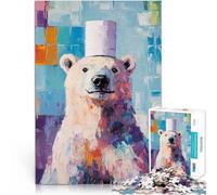 Rompecabezas de 1000 Piezas para Adolescentes Oso Polar con Sombrero de Copa Aprendizaje Educativo decoración de Pared 52x38cm