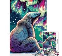 Rompecabezas de 1000 Piezas para Adolescentes Oso Polar y Aurora Boreal Juego práctico decoración Juguete Educativo Entrena tu Cerebro y Tus Manos (38x26cm)