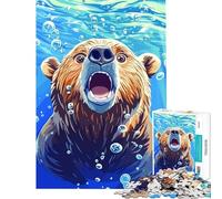 Rompecabezas de 1000 Piezas para Adolescentes Oso sorprendido bajo el Agua con Burbujas Diversión en casa Juego de ensamblaje de Patrones para Relajarse para Mayores de 14 años 50x75cm