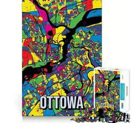 Rompecabezas de 1000 Piezas para Adolescentes Ottawa Pop Art Mapa de la Ciudad Arte Borde Limpio Juego de concentración Regalo Juego de Juego inactivo Arte de Pared navideño (38x26cm)