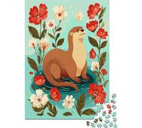 Rompecabezas De 1000 Piezas para Adolescentes Otter with Flowers Rompecabezas para Adultos Juego De Ingenio Decoración Ayuda A Ejercitar El Cerebro 52x38cm/1000pcs