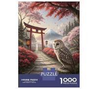 Rompecabezas De 1000 Piezas para Adolescentes Owl in Japanese Garden with MT. Fuji Rompecabezas para Adultos Juegos Divertidos Desafío Difícil para Cumpleaños, Navidad 38x26cm/1000pcs