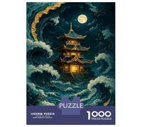 Rompecabezas De 1000 Piezas para Adolescentes Pagoda Amidst Ocean Waves at Night Rompecabezas Juegos Divertidos Desafío Difícil Cumpleaños Y Navidad 70x50cm/1000pcs