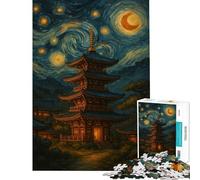 Rompecabezas de 1000 Piezas para Adolescentes Pagoda bajo un Cielo Estrellado Rompecabezas para Adultos Juegos Divertidos Regalos para Mujeres Juegos desafiantes (tamaño 38x26cm)