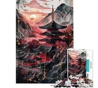 Rompecabezas de 1000 Piezas para Adolescentes Pagoda carmesí al Atardecer Rompecabezas para Adultos Juguete Decorativo para Pared Arte de Pared Juego desafiante Regalos (Tamaño 50x75cm)