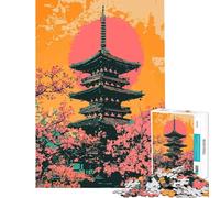 Rompecabezas de 1000 Piezas para Adolescentes Pagoda Japonesa al Atardecer Arte Minimalista Juego práctico Juguetes adictivos para Cultivar la Paciencia Regalo de cumpleaños decoración del hogar
