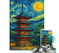 Rompecabezas de 1000 Piezas para Adolescentes Pagoda Japonesa en la Noche Estrellada Rompecabezas de Corte preciso para Adolescentes Interacción Entre Padres e Hijos cumpleaños