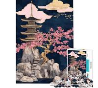 Rompecabezas de 1000 Piezas para Adolescentes Pagoda Japonesa Flor de Cerezo Rompecabezas para Adultos Juguete Decorativo para Pared Arte de Pared cumpleaños y Navidad (38x26cm)