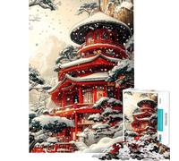 Rompecabezas de 1000 Piezas para Adolescentes Pagoda Japonesa Nevada Rompecabezas para Adultos Juego práctico decoración de Pared cumpleaños y Navidad (tamaño 38x52cm)
