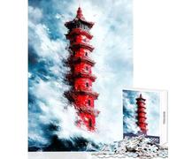Rompecabezas de 1000 Piezas para Adolescentes Pagoda Roja en Tormenta Juguete DIY Regalo de cumpleaños Juegos educativos con Piezas aleatorias Que encajan Perfectamente (tamaño 50x75cm)