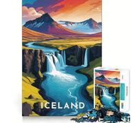 Rompecabezas de 1000 Piezas para Adolescentes Paisaje de Cascada de Islandia,Corte preciso,Divertido Juego de lógica,Juego Tranquilo,decoración navideña,Regalo (38x52cm)
