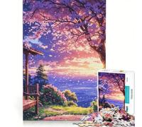 Rompecabezas de 1000 Piezas para Adolescentes: Paisaje de cerezos en Flor al Atardecer Sakura, Juguetes para armar, Ideal para la interacción Entre Padres e Hijos, cumpleaños 50x75cm