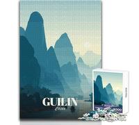 Rompecabezas de 1000 Piezas para Adolescentes, Paisaje de Guilin, China, ilustración, Juego Educativo, análisis y lógica, Juguetes antiestrés, tamaño 50x75cm