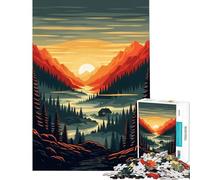 Rompecabezas de 1000 Piezas para Adolescentes Paisaje de montaña con cabaña al Atardecer Divertido Juego desafiante Juguete cumpleaños para Toda la Familia (tamaño 38x52cm)