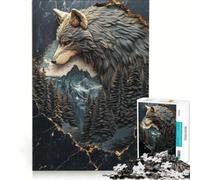 Rompecabezas de 1000 Piezas para Adolescentes Paisaje de montaña con Lobos Juguetes para armar decoración de Pared con Piezas de Formas aleatorias Que encajan Perfectamente 38x26cm