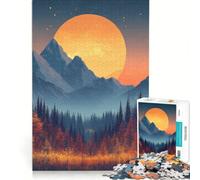 Rompecabezas de 1000 Piezas para Adolescentes Paisaje de montaña con Luna Llena Juegos Divertidos para ejercitar la Mente y Las Manos Un desafío único 38x26cm