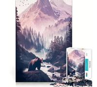 Rompecabezas de 1000 Piezas para Adolescentes Paisaje de montaña con Oso,Arte de Bordes precisos,resolución de Problemas,Juego Divertido y Acogedor,decoración navideña (50x75cm)