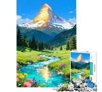 Rompecabezas de 1000 Piezas para Adolescentes Paisaje de montaña con río y Flores Divertidas Actividades en casa Decoración Juego de ingenio Apto para Mayores de 14 años (38x26cm)