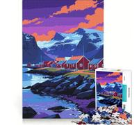 Rompecabezas de 1000 Piezas para Adolescentes: Paisaje de Pueblo costero con montañas, Juguetes para armar, Mejora la Memoria, colección de Artistas, Bellas Artes 38x26cm