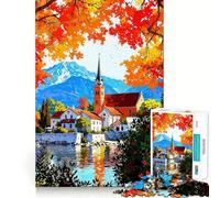 Rompecabezas de 1000 Piezas para Adolescentes Paisaje de Pueblo otoñal con Iglesia Juego de lógica de Corte Suave Tiempo de Juego Relajante Regalo Ideal para cumpleaños y aficiones (38x52cm)