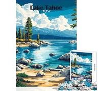 Rompecabezas de 1000 Piezas para Adolescentes Paisaje del Lago Tahoe decoración del hogar Juguetes Obras de Arte Regalo Juegos Divertidos Lista de Deseos con Papá Noel (tamaño 38x52cm)