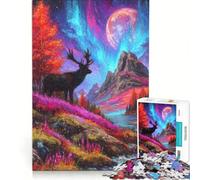 Rompecabezas de 1000 Piezas para Adolescentes: Paisaje fantástico y Colorido con Ciervos Juguetes para armar, Que mejoran la Memoria Piezas de Formas aleatorias Que encajan Perfectamente 38x52cm