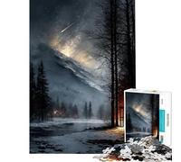 Rompecabezas de 1000 Piezas para Adolescentes Paisaje Invernal con cabaña y meteorito Rompecabezas de 1000 Piezas para decoración del hogar Juguetes para la Pared cumpleaños