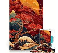 Rompecabezas de 1000 Piezas para Adolescentes,Paisaje japonés Color Burdeos,lámina artística Kintsugi,Arte de Corte Fino,Entrenamiento de concentración para Momentos de Tranquilidad,Regalo