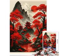 Rompecabezas de 1000 Piezas para Adolescentes Paisaje japonés con árboles Rojos y templos decoración del hogar Juguetes Regalos para Mujeres y Hombres Juegos Divertidos desafío Educativo 38x52cm