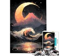 Rompecabezas de 1000 Piezas para Adolescentes Paisaje japonés con Olas y Luna Juguete Educativo Que fomenta el análisis y la lógica Decoración de Pared para Mayores de 14 años (38x26cm)