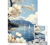 Rompecabezas de 1000 Piezas para Adolescentes Paisaje Marino del Monte Fuji Paisaje japonés Juguetes para armar Regalos para Amigos Secretos Juegos Familiares con póster a Juego y Hoja de Trivia