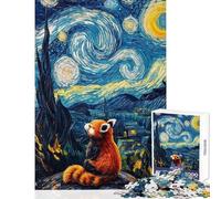 Rompecabezas de 1000 Piezas para Adolescentes Paisaje Nocturno Estrellado con Panda Rojo Juegos relajantes para Toda la Familia Juguetes de Bricolaje Entrena tu Cerebro y Tus Manos (38x26cm)