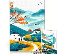 Rompecabezas de 1000 Piezas para Adolescentes Paisaje otoñal con Casas Tradicionales asiáticas Ideal para divertirse,ejercitar la Mente y Jugar de Forma Casual exhibir como decoración