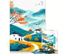 Rompecabezas de 1000 Piezas para Adolescentes Paisaje otoñal con Casas Tradicionales asiáticas Juego de lógica de Corte Suave Tiempo de Juego Relajante Regalo Ideal para cumpleaños y para Aficionados