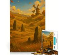 Rompecabezas de 1000 Piezas para Adolescentes Paisaje otoñal con Molino de Viento y Piedras Ensambles Suaves Divertido para Entrenar la Mente Juego Casual Decoración navideña (38x52cm)