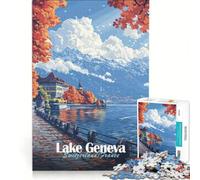 Rompecabezas de 1000 Piezas para Adolescentes Paisaje otoñal del Lago Lemán, Juegos relajantes, desafío difícil, colección de Artistas, Bellas Artes 38x52cm