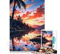 Rompecabezas de 1000 Piezas para Adolescentes Paisaje Tropical al Atardecer con Reflejo, Juego de Ajuste, desafío Mental, Juguete para Relajarse y divertirse, Escena navideña (50x75cm)