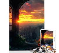 Rompecabezas de 1000 Piezas para Adolescentes Paisaje Urbano al Atardecer a través de la Ventana Juguete para decoración de Pared Regalo de cumpleaños para Juegos educativos Actividades Divertidas