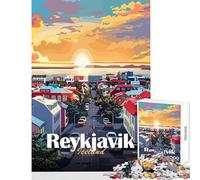 Rompecabezas de 1000 Piezas para Adolescentes Paisaje Urbano al Atardecer de Reikiavik Juguetes de Bricolaje Grandes Regalos y Juguetes Juegos relajantes descompresión Intelectual tamaño 38x52cm