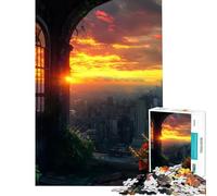 Rompecabezas de 1000 Piezas para Adolescentes Paisaje Urbano al Atardecer Visto a través de una Ventana Ayuda a ejercitar el Cerebro Juego Relajante y desafiante Apto para Mayores de 14 años 50x75cm