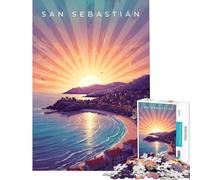 Rompecabezas de 1000 Piezas para Adolescentes Paisaje Urbano costero de San Sebastián al Atardecer Rompecabezas de 1000 Piezas Juguetes de decoración para el hogar Juego desafiante Regalos (38x52cm)