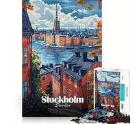 Rompecabezas de 1000 Piezas para Adolescentes, Paisaje Urbano de Estocolmo, Juego de Bordes limpios, Juguete de Desarrollo cognitivo, Juego de Entretenimiento, Regalo de decoración navideña (38x26cm)